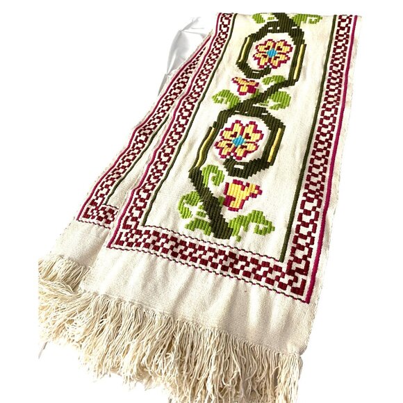 Aztec Table Runner Native American Ethnic Southwestern 68”x 15” Vintage Fringe - Picture 1 of 10